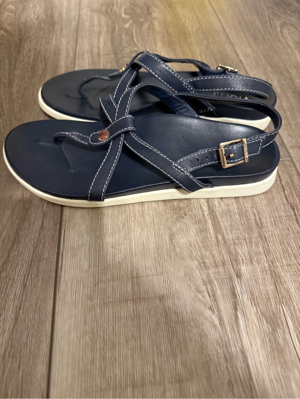 Vionic Navy Sandals with Gold Buckle - Picture 2 of 6